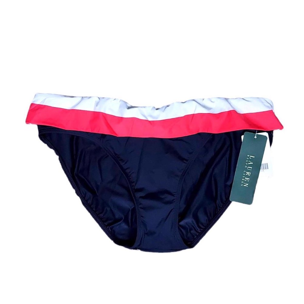 💖💖NWT RALPH LAUREN PINK & WHITE RUFFLE BANDED BIKINI
